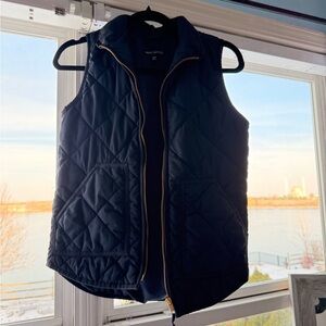 Navy Quilted Vest with Gold Zipper